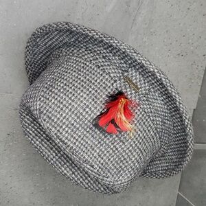 Stetson Grey Houndstooth Fedora with Red Feather